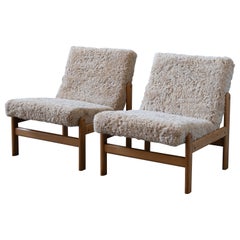 Jørgen Bækmark, Slipper Chairs, Oak, Shearling, FDB Møbler, Denmark, 1960s