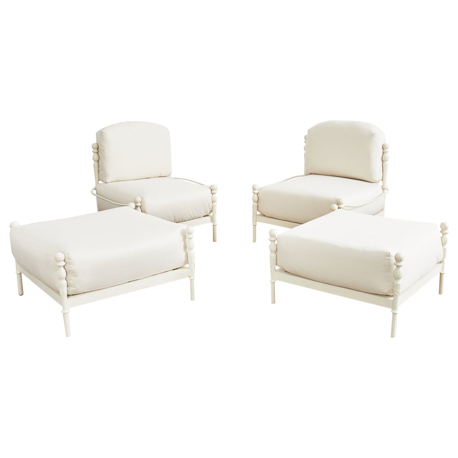 Pair of Michael Taylor Montecito Garden Chairs with Ottomans