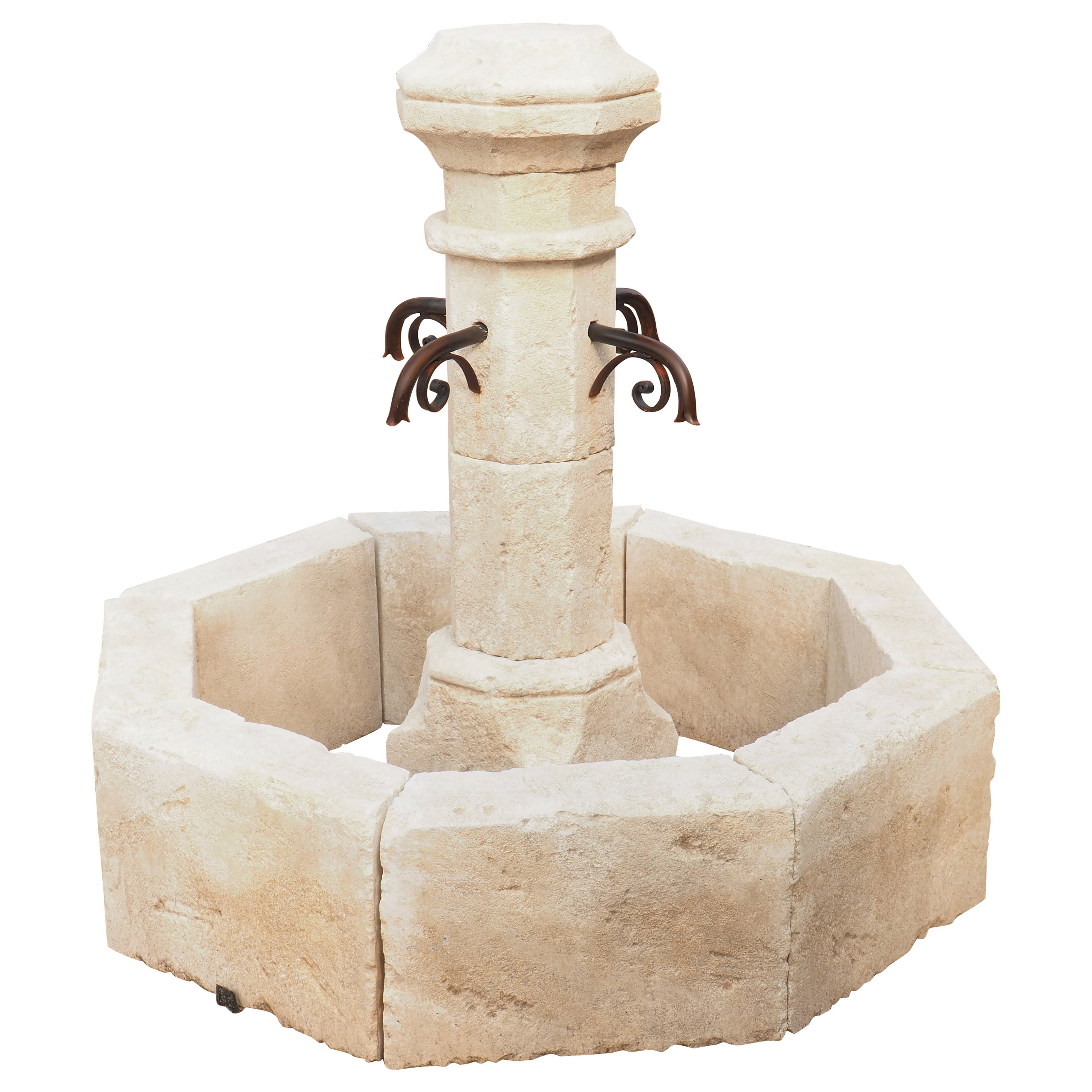 Small Octagonal Limestone Center Fountain from France