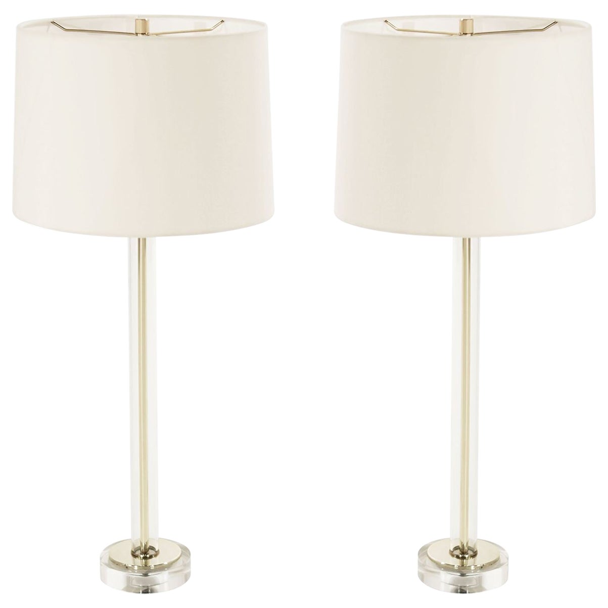 Glass and Brass Table Lamps, C. 1960s For Sale