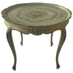1950s Italian Hand Painted Teal  Floral Table