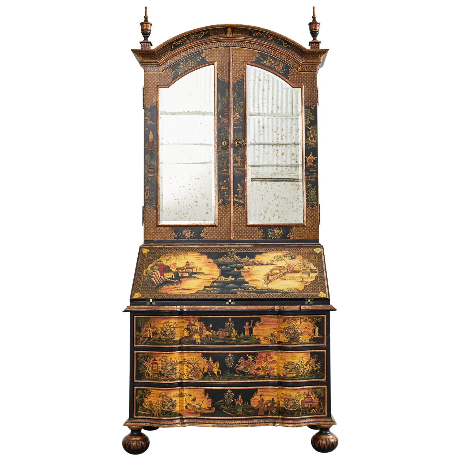 Georgian Style Chinoiserie Decorated Secretary Bookcase by Sarreid