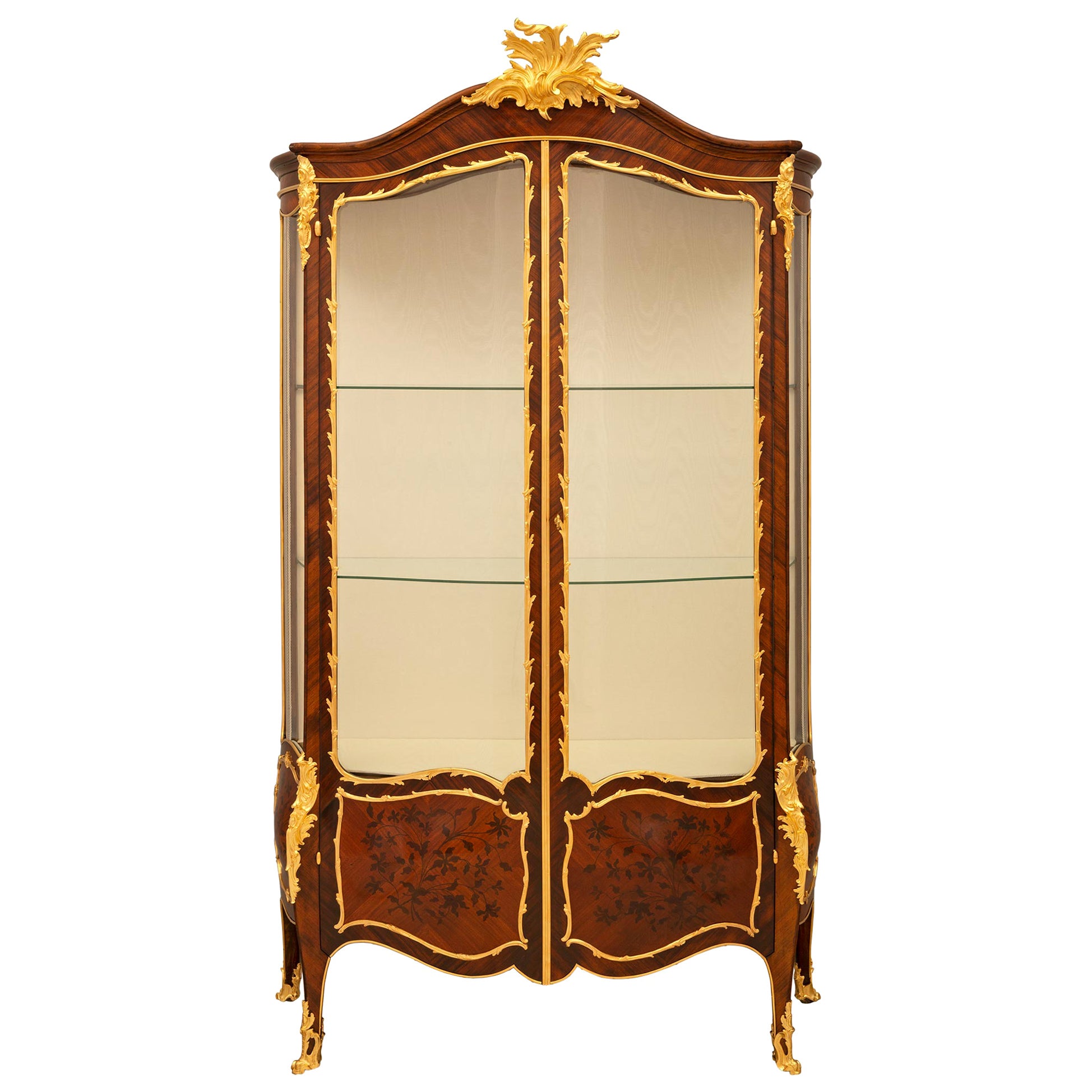 French 19th Century Louis XV St. Kingwood, Tulipwood and Ormolu Cabinet Vitrine