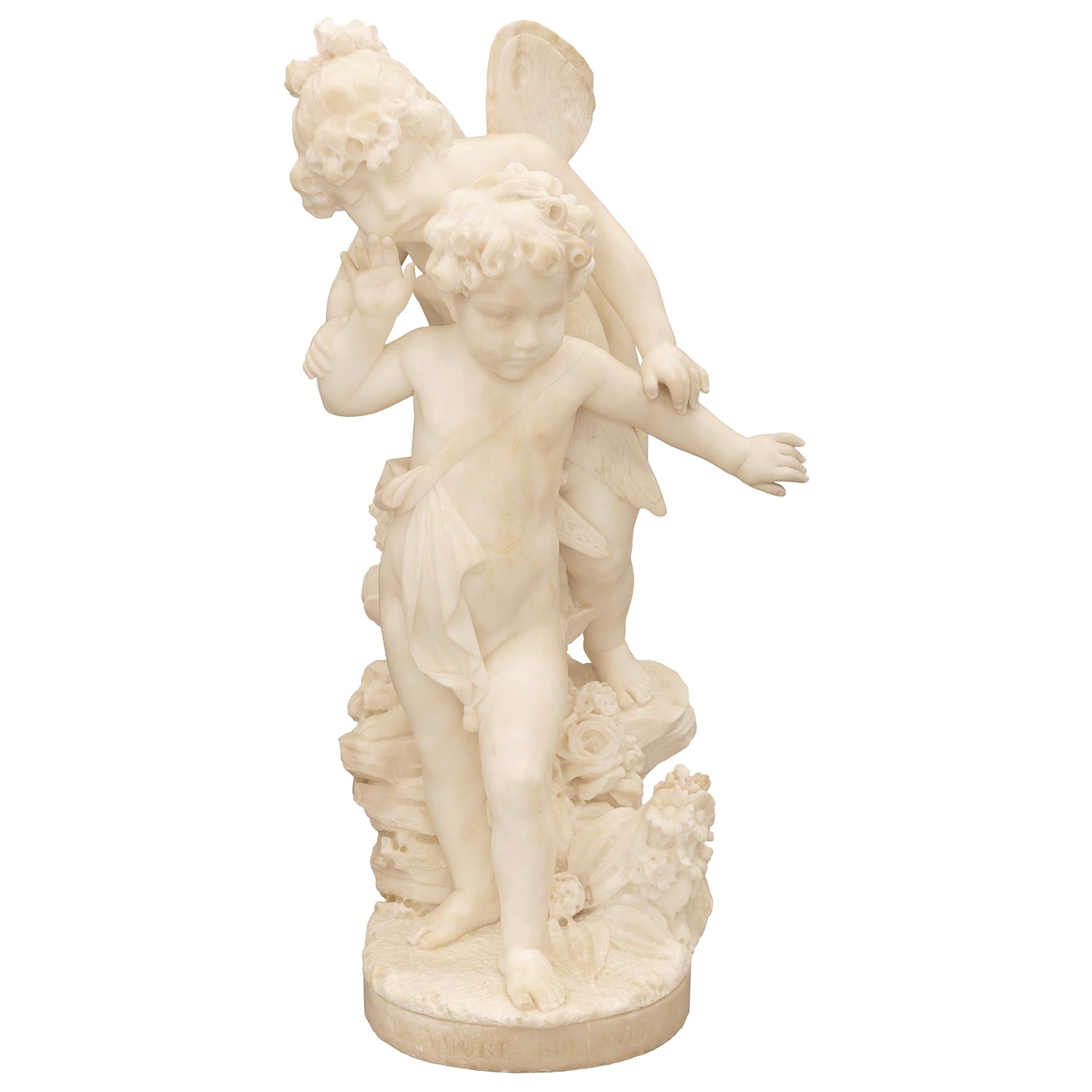 Italian 19th Century White Carrara Marble Statue Titled “Amore Sdegnato” For Sale