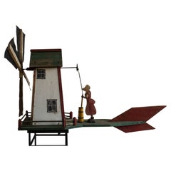 Large 1930's Windmill Whirligig with Woman Churning Butter