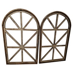 Vintage Charming Pair of Arched Architectural Distressed Wood Window Frames