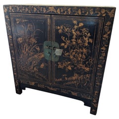 Antique Beautiful Chinese Black & Gold Two Door Cabinet