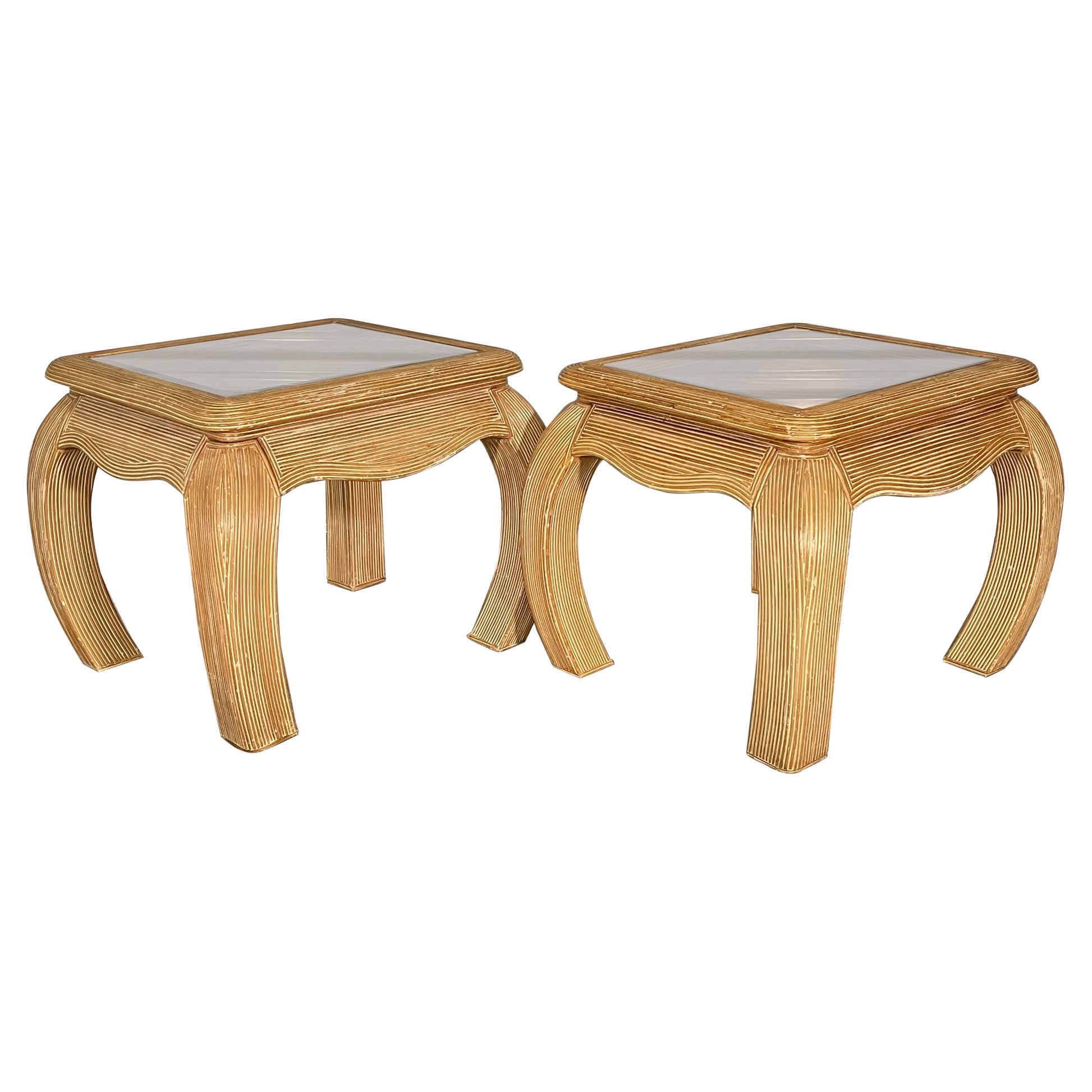 Pencil Reed Rattan Ming Asian End Tables For Sale
