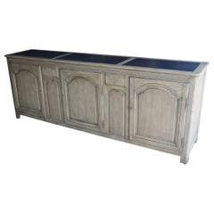 Cereused Oak French Country Style Baker Slate Top Sideboard Buffet Circa 1960s