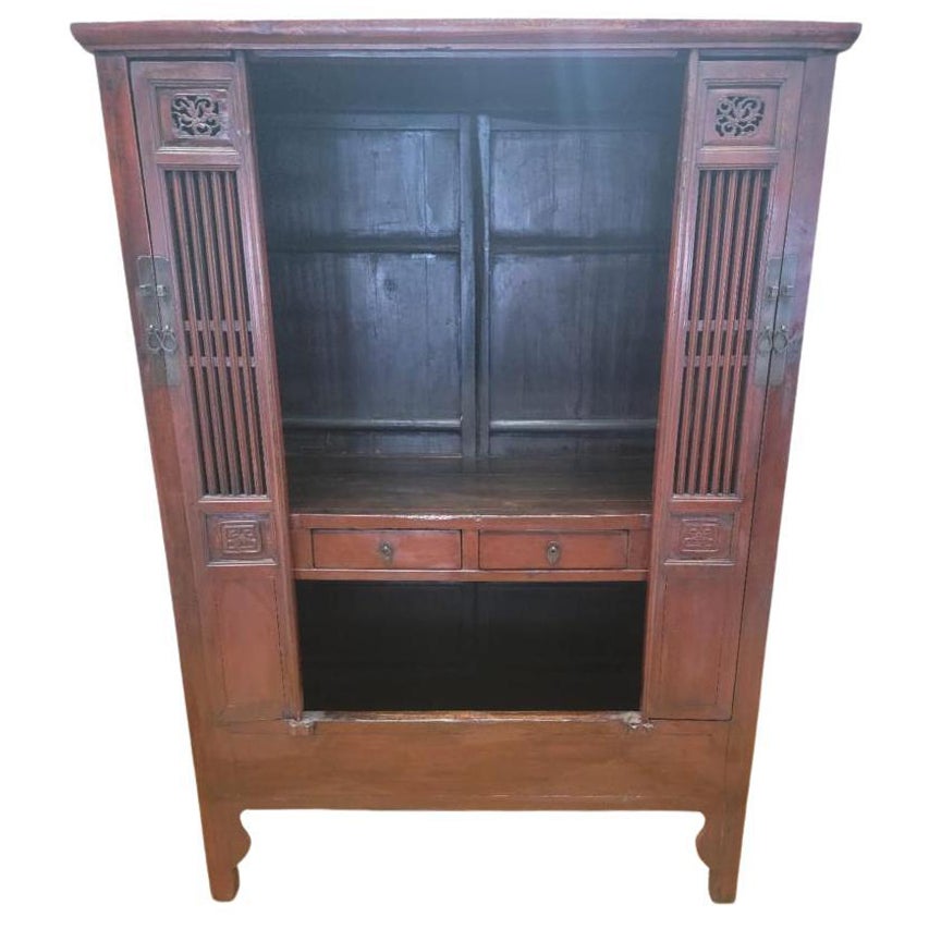 Ancienne armoire laque en orme rouge de la province de Shanxi