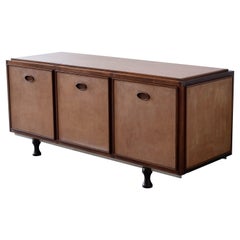Gianfranco Frattini, Unique Sideboard, Rosewood, Leather, Steel, Italy, 1950s