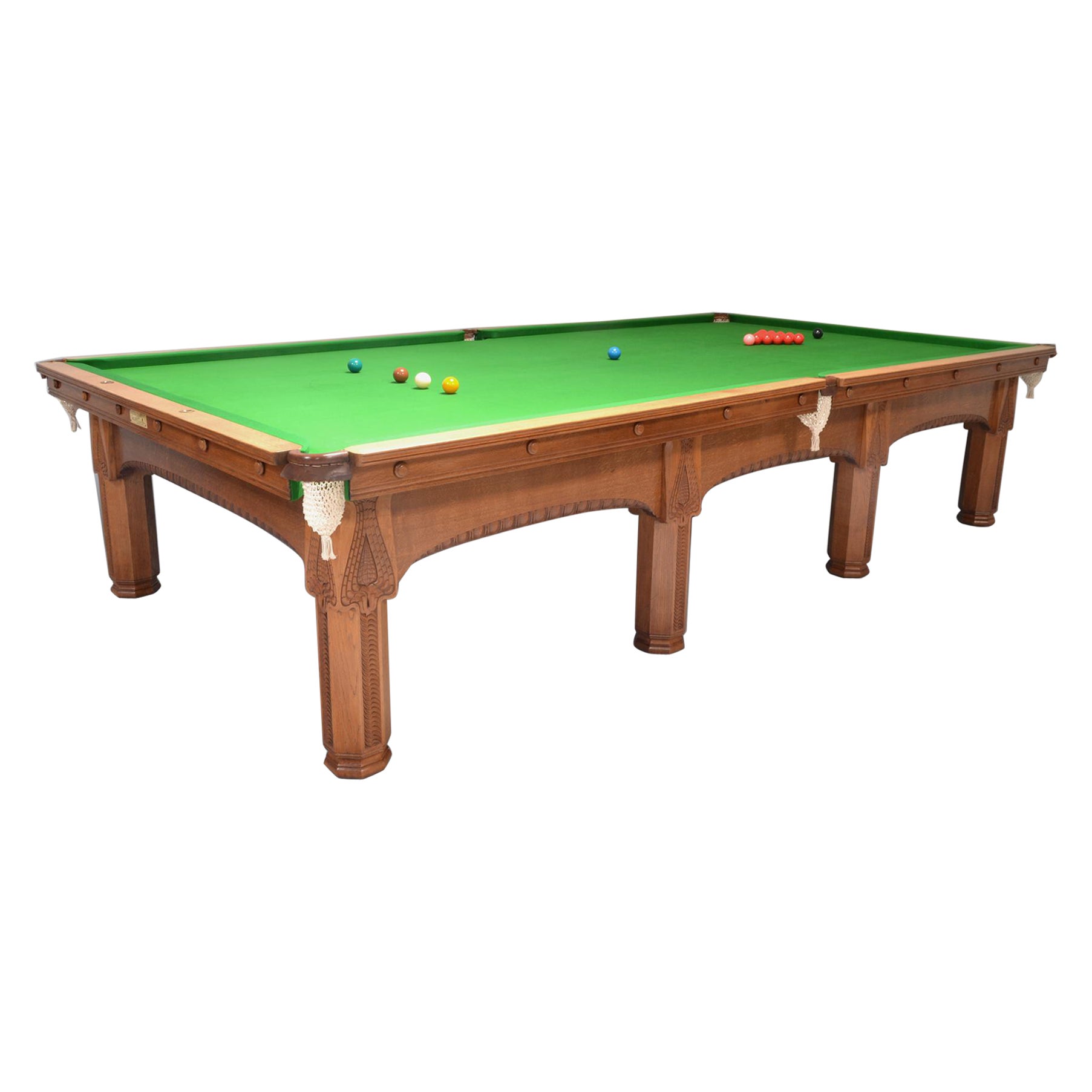 Antique Snooker Billiard Table Pool Table Art Nouveau Design Solid Oak