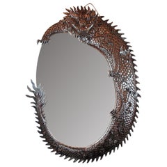 Antique Large Dragon Mirror in Finely Carved Iron Wood, 1900s