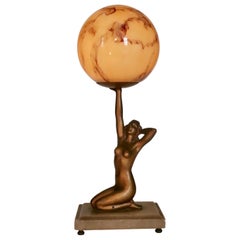 Art Deco Lady Lamp with Marbled Globe