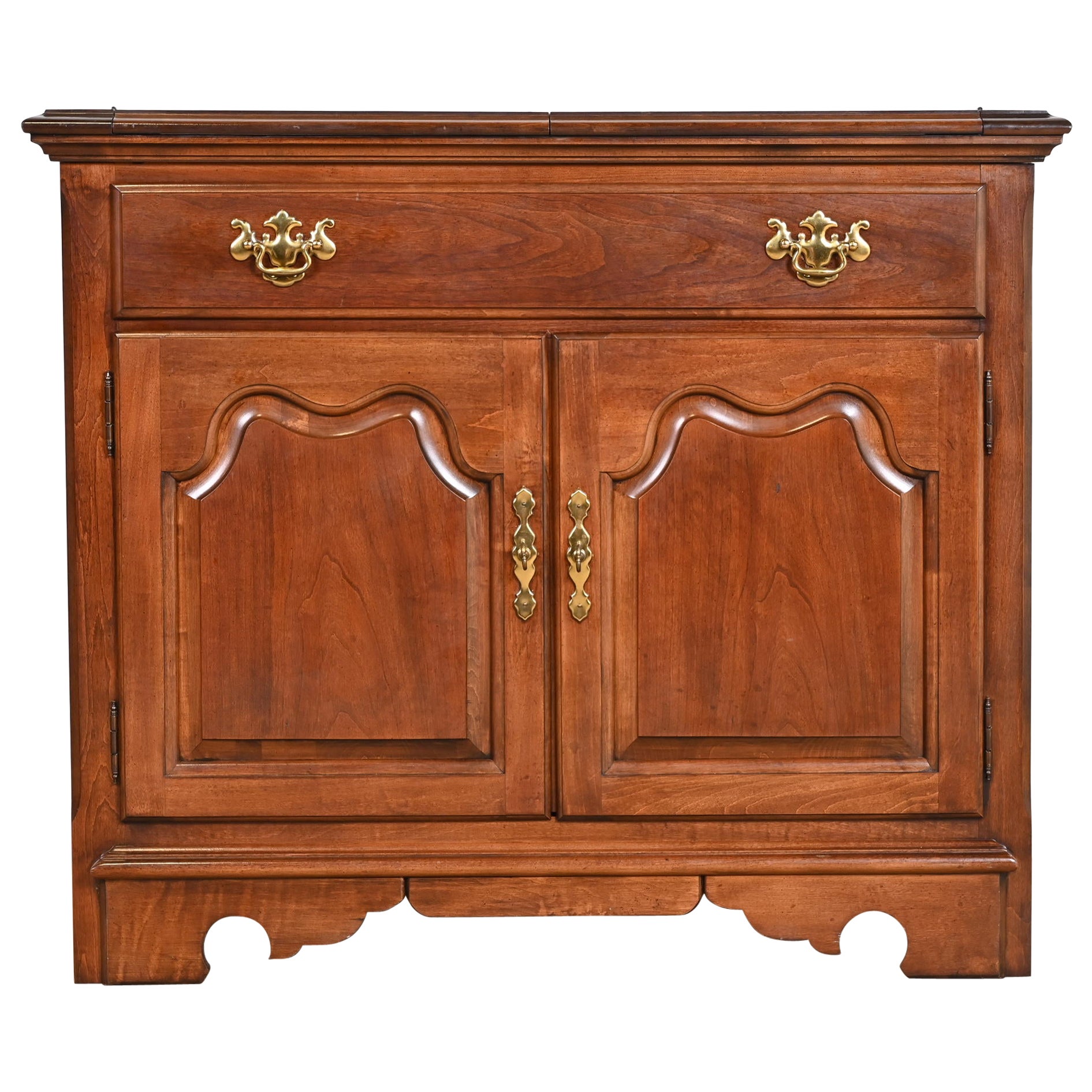 Thomasville Georgian Solid Cherry Wood Flip Top Server or Bar Cabinet For Sale
