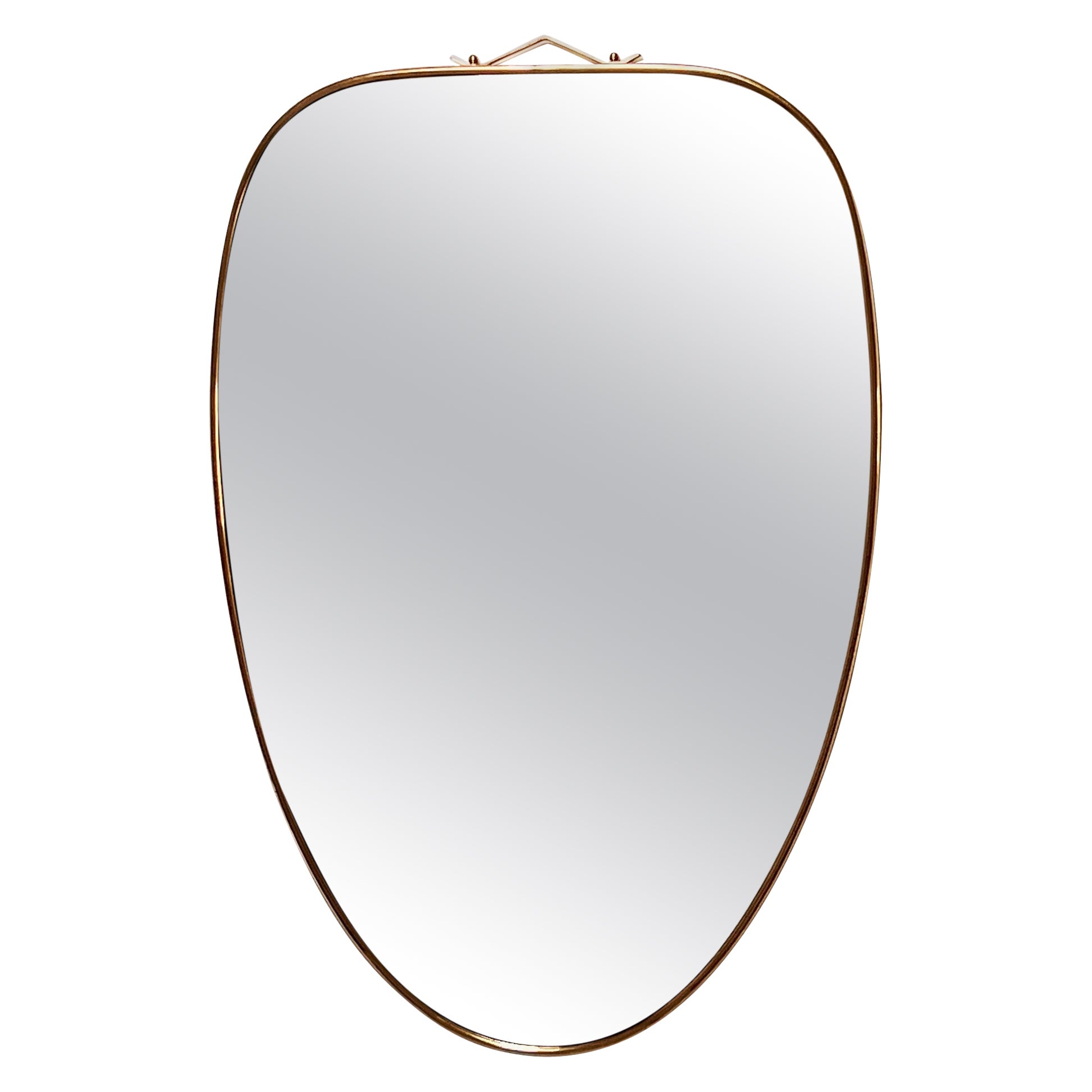 Italian Mid-Century Vintage Wall Mirror with Brass Frame and Decoration, 1970s