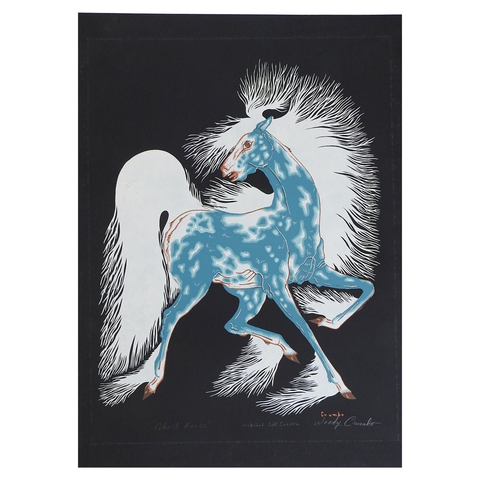 Vintage Woody Crumbo Ghost Horse Serigraph Print For Sale