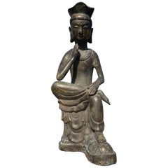 Japan Bronze Seated Garden Guan Yin with Beautiful Face