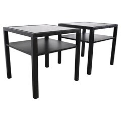 Dunbar Furniture Ebonized Mid-Century Modern Two Tiered End Tables, a Pair