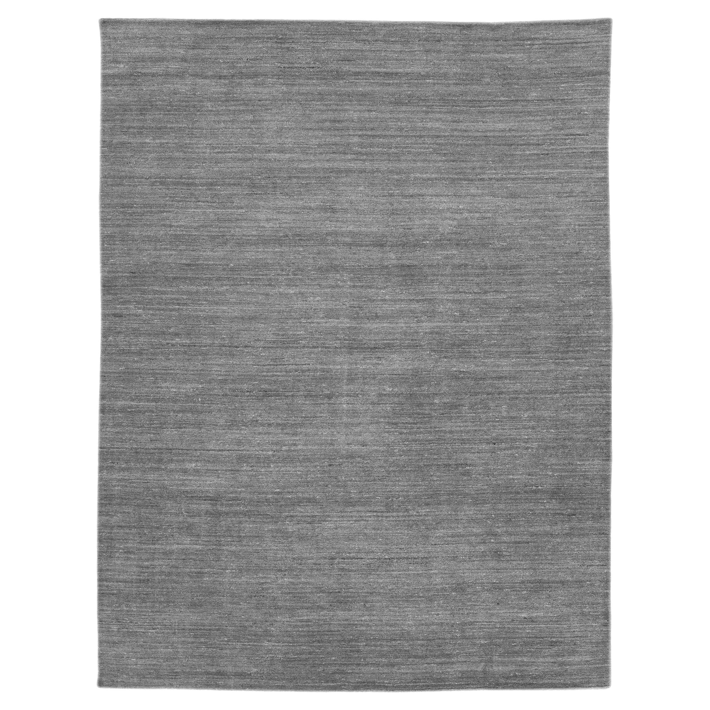 Modern Gabbeh Style Handmade Solid Grey Wool Rug For Sale