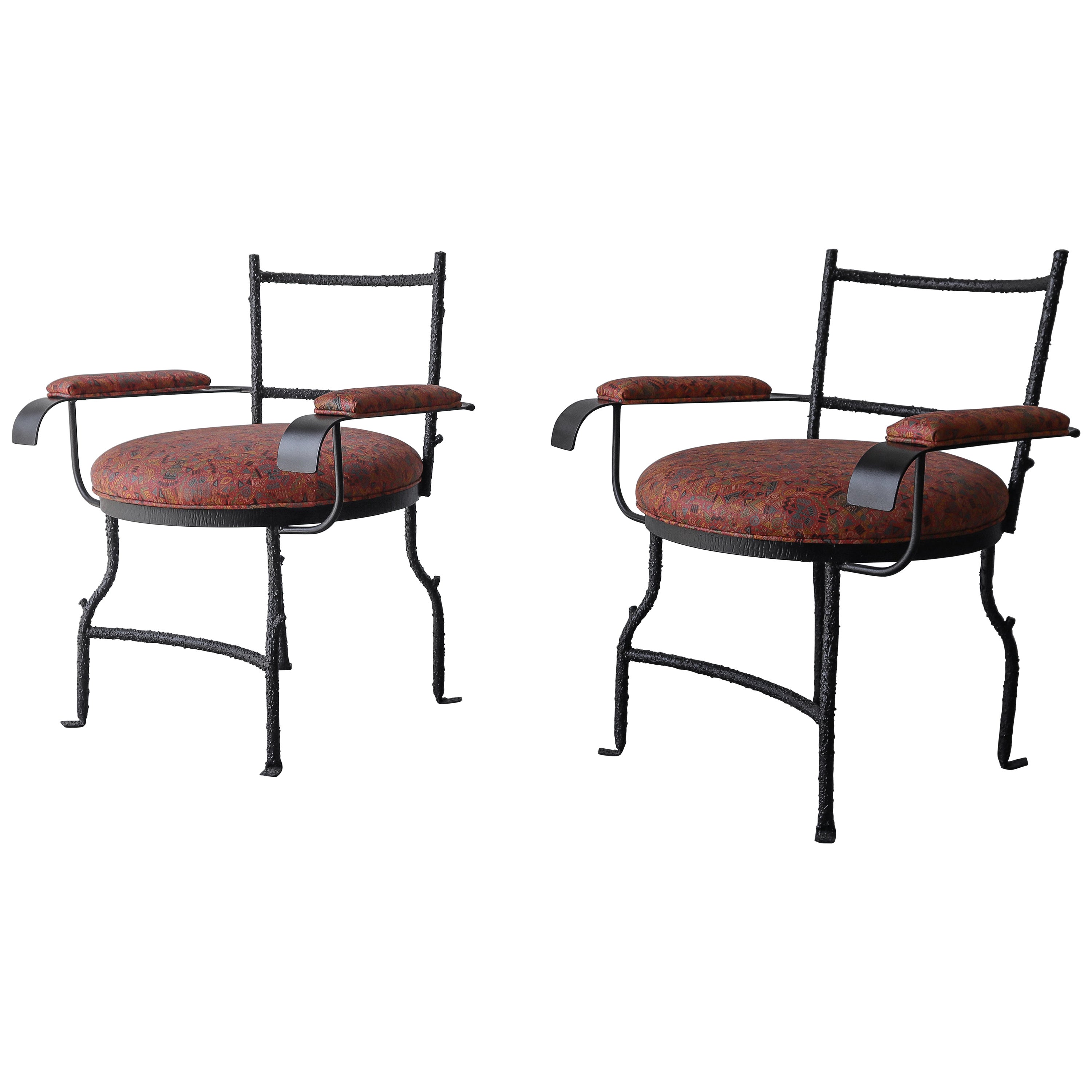 Pair of Bespoke Metal and Leather Arm Chairs For Sale at 1stDibs