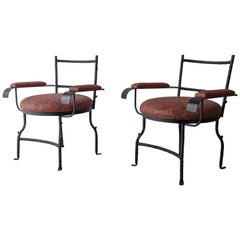 Vintage Pair of Bespoke Metal and Leather Arm Chairs