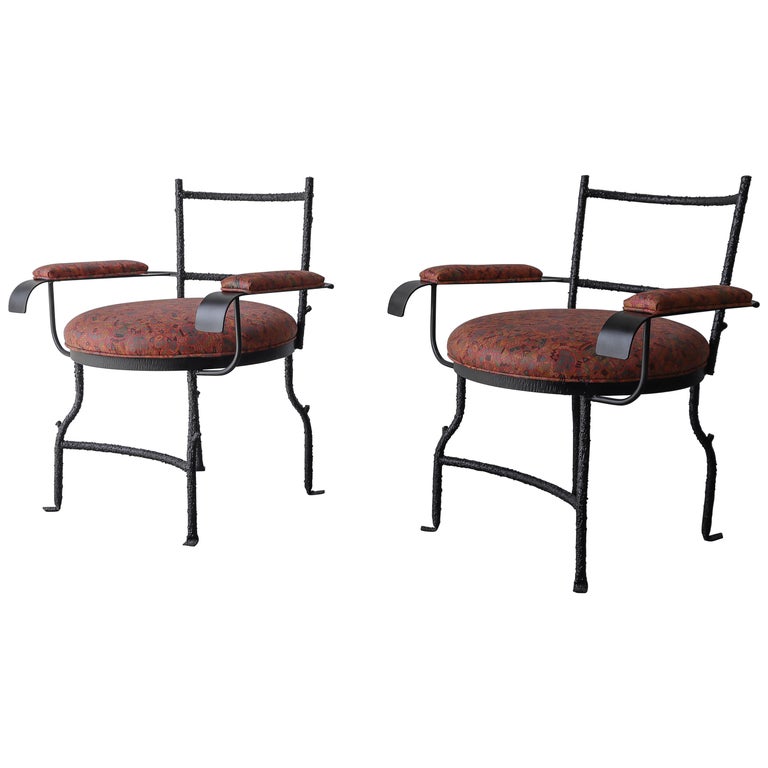 Pair of Bespoke Metal and Leather Arm Chairs For Sale at 1stDibs