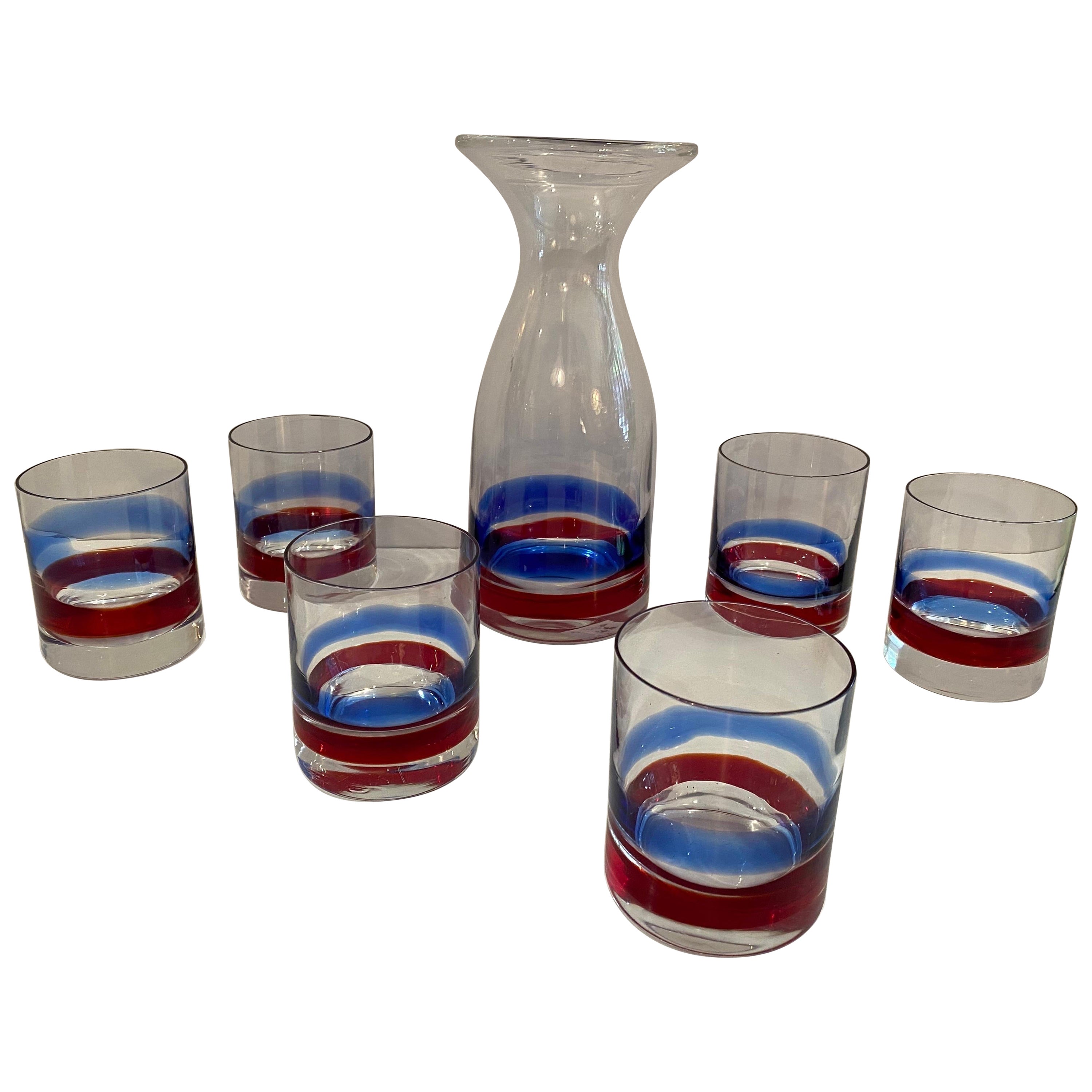 Italian Blown Glass Drink Set with Ground Bottoms For Sale