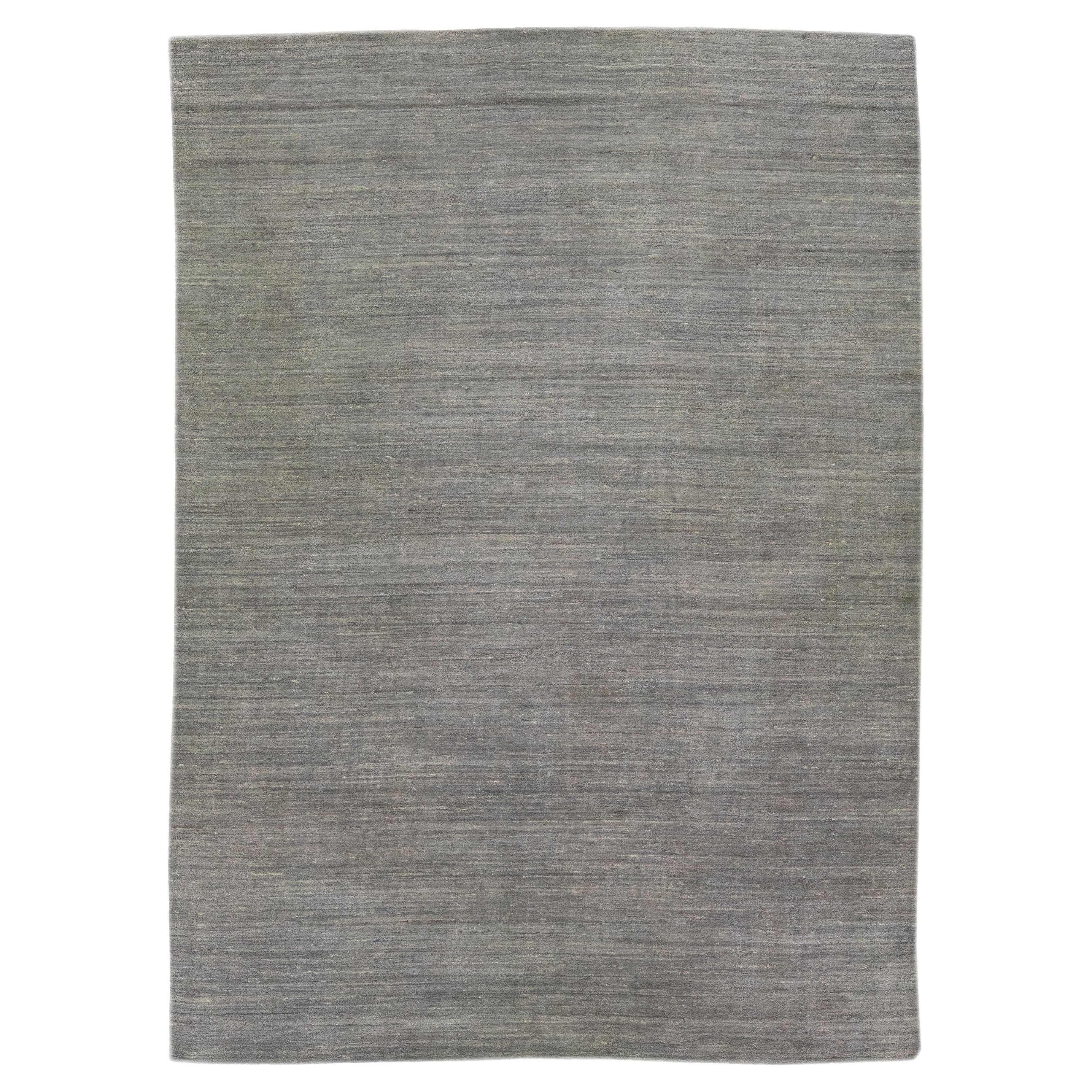 Grey Modern Gabbeh Style Handmade Solid Motif Wool Rug For Sale