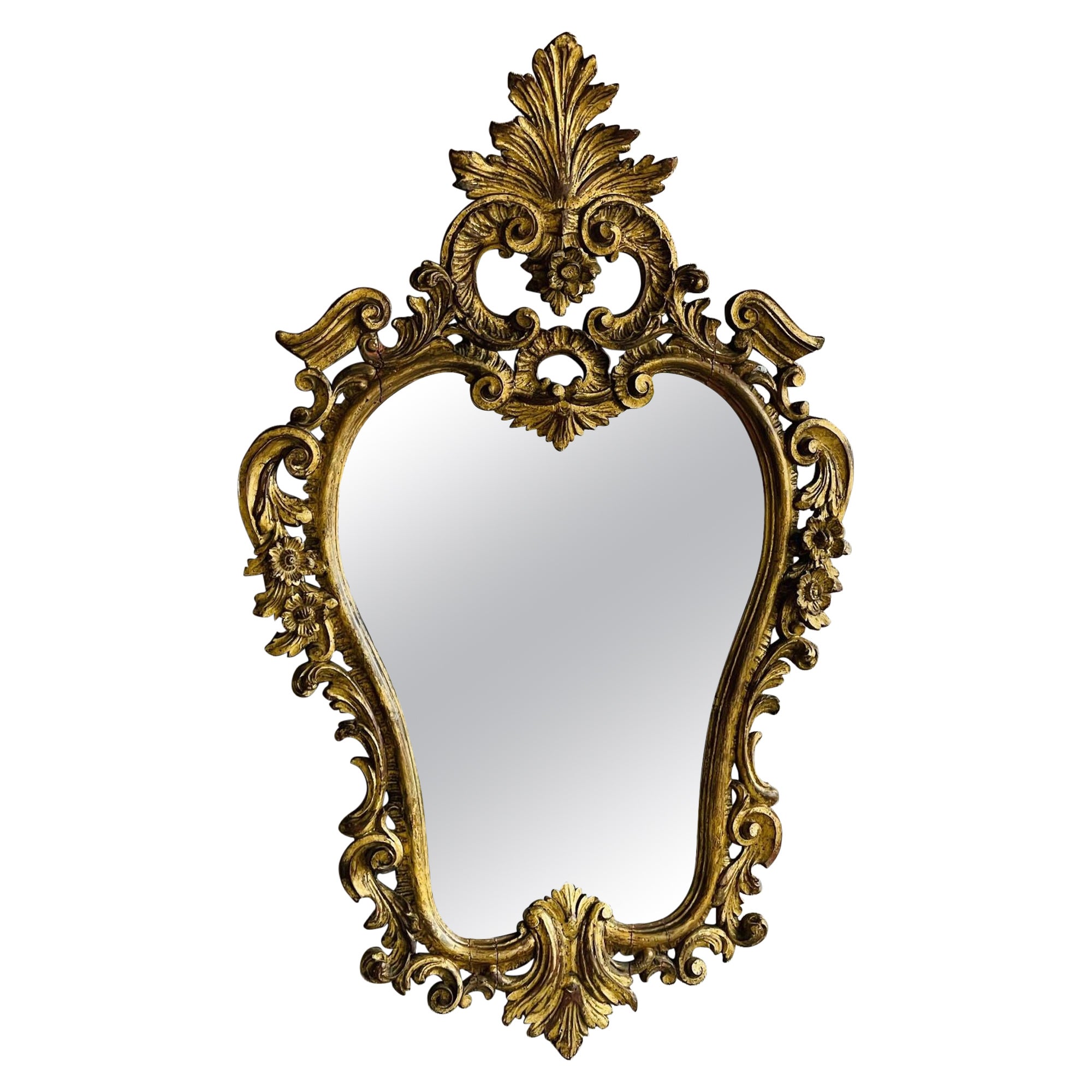 Miroir mural ou console en bois doré italien, pilier, miroir de commode en vente
