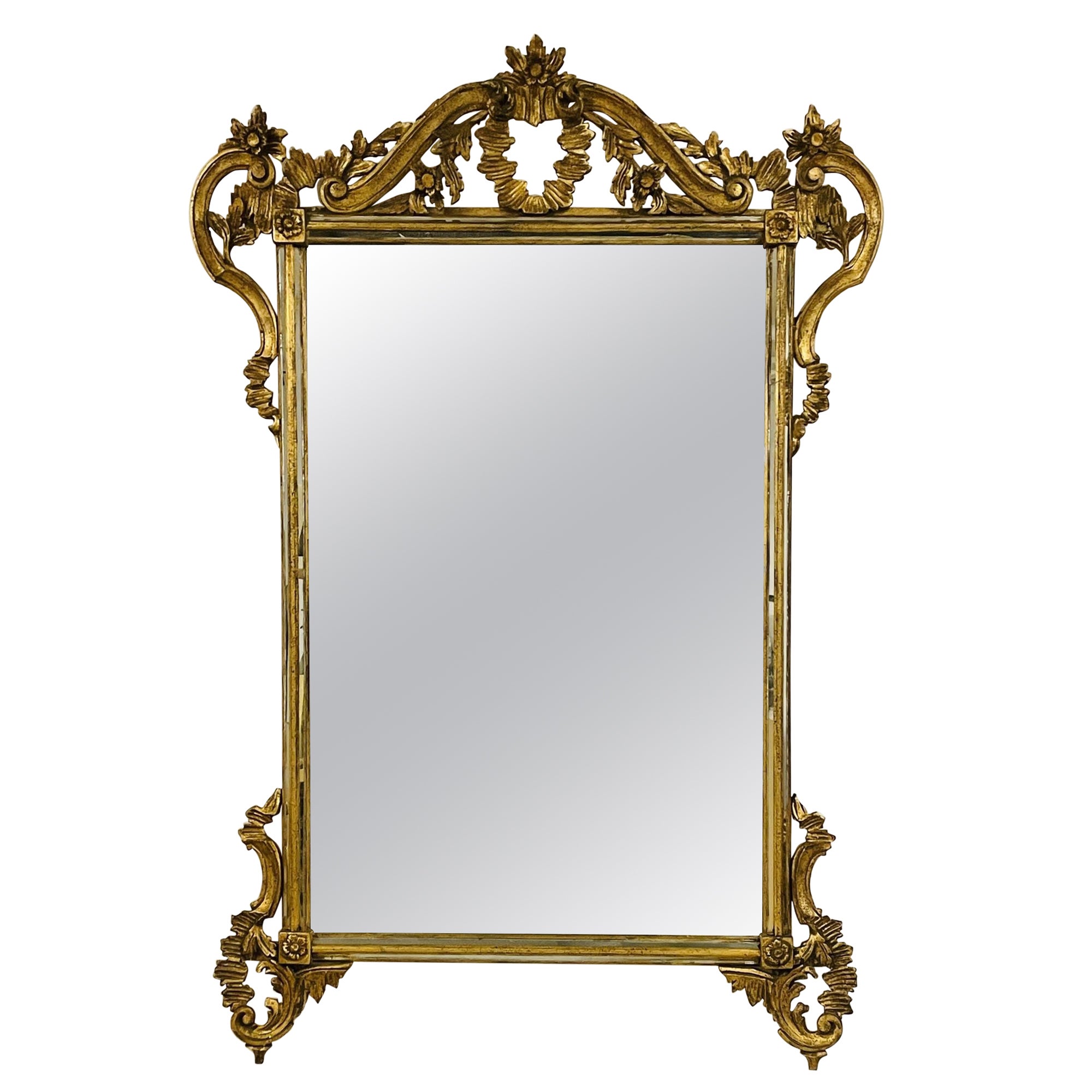 Italian Wall, Console, Mantle or Pier Mirror, 1930s, Gilt Gold, Carved
