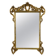 Retro Italian Wall, Console, Mantle or Pier Mirror, 1930s, Gilt Gold, Carved