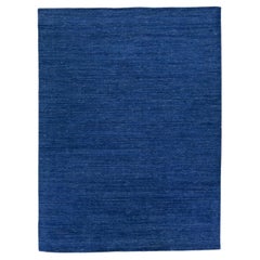 Tapis en laine bleu moderne de style Gabbeh fait à la main à motifs massifs