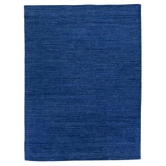 Blue Modern Gabbeh Style Handmade Solid Motif Wool Rug