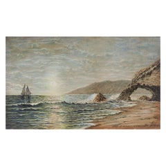 Antique 1903 California Coast Watercolor Painting