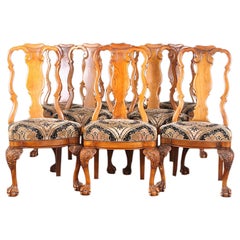 Set of Eight Carved Walnut Chippendale Style Chairs