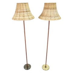 Pair of Scandinavian Floor Lamps in Patinaed Leather and Brass