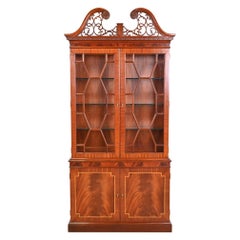 Vintage Councill Furniture Georgian Flame Mahogany Lighted Breakfront Bookcase Cabinet