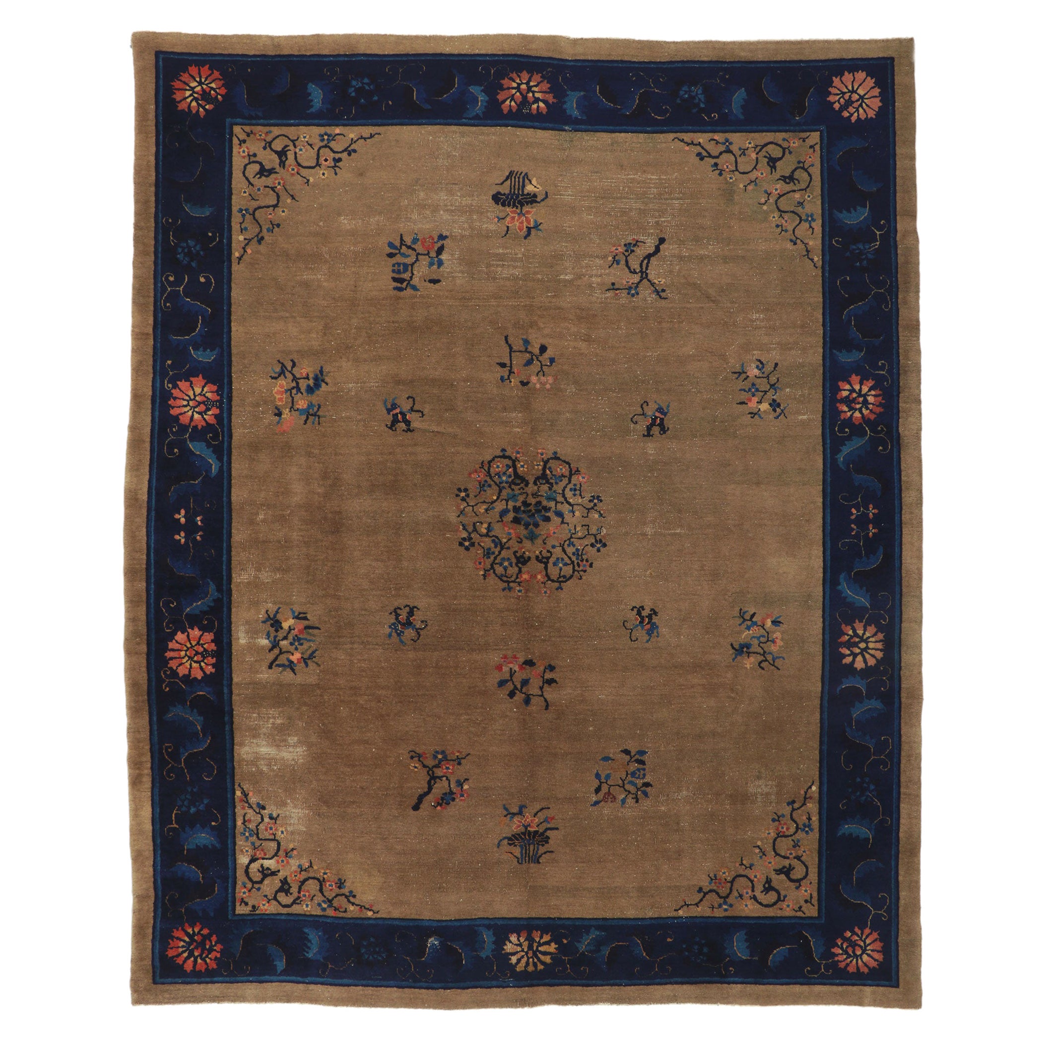 Distressed Antique Chinese Peking Rug For Sale