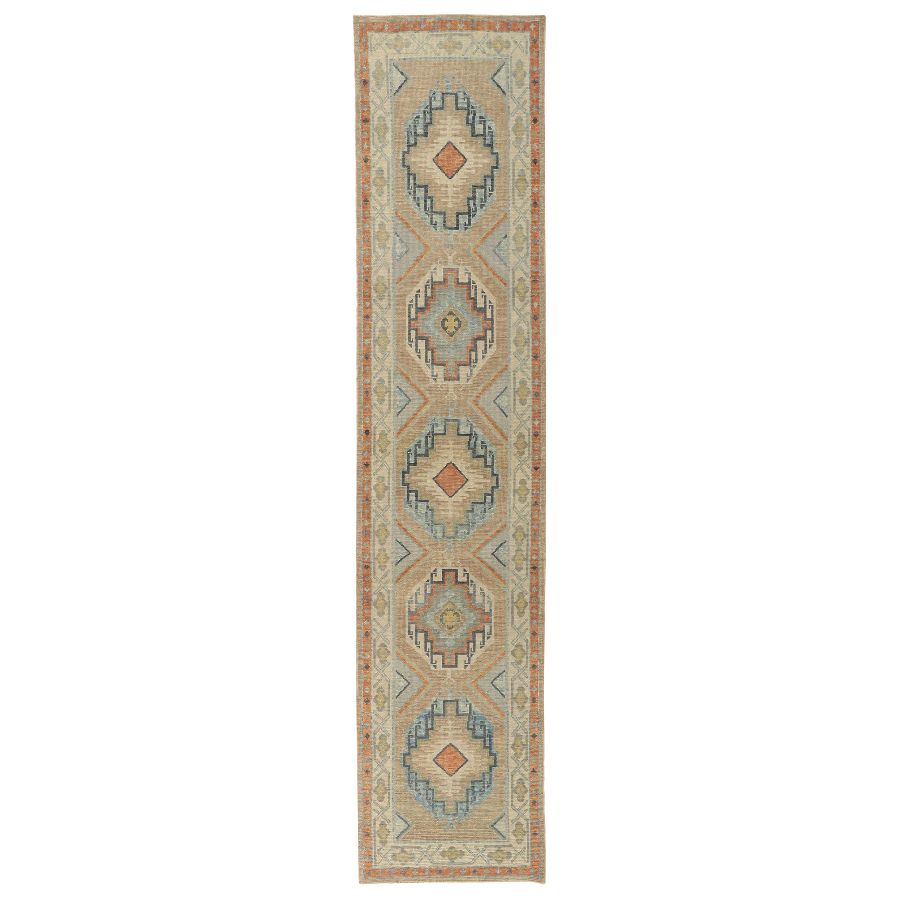 New Turkish Oushak Runner with Modern Hacienda Style For Sale