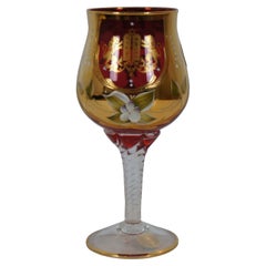 Vintage Murano Venetian Ruby Glass Kiddush Cup 10 Commandments Judaica Goblet