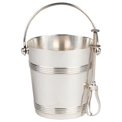 Retro Mid-Century Modern Ice Bucket with Tongs Made by Christofle Gallia