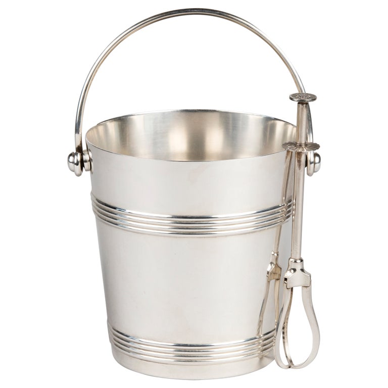 MidCentury Modern Ice Bucket with Tongs Made by Christofle Gallia For