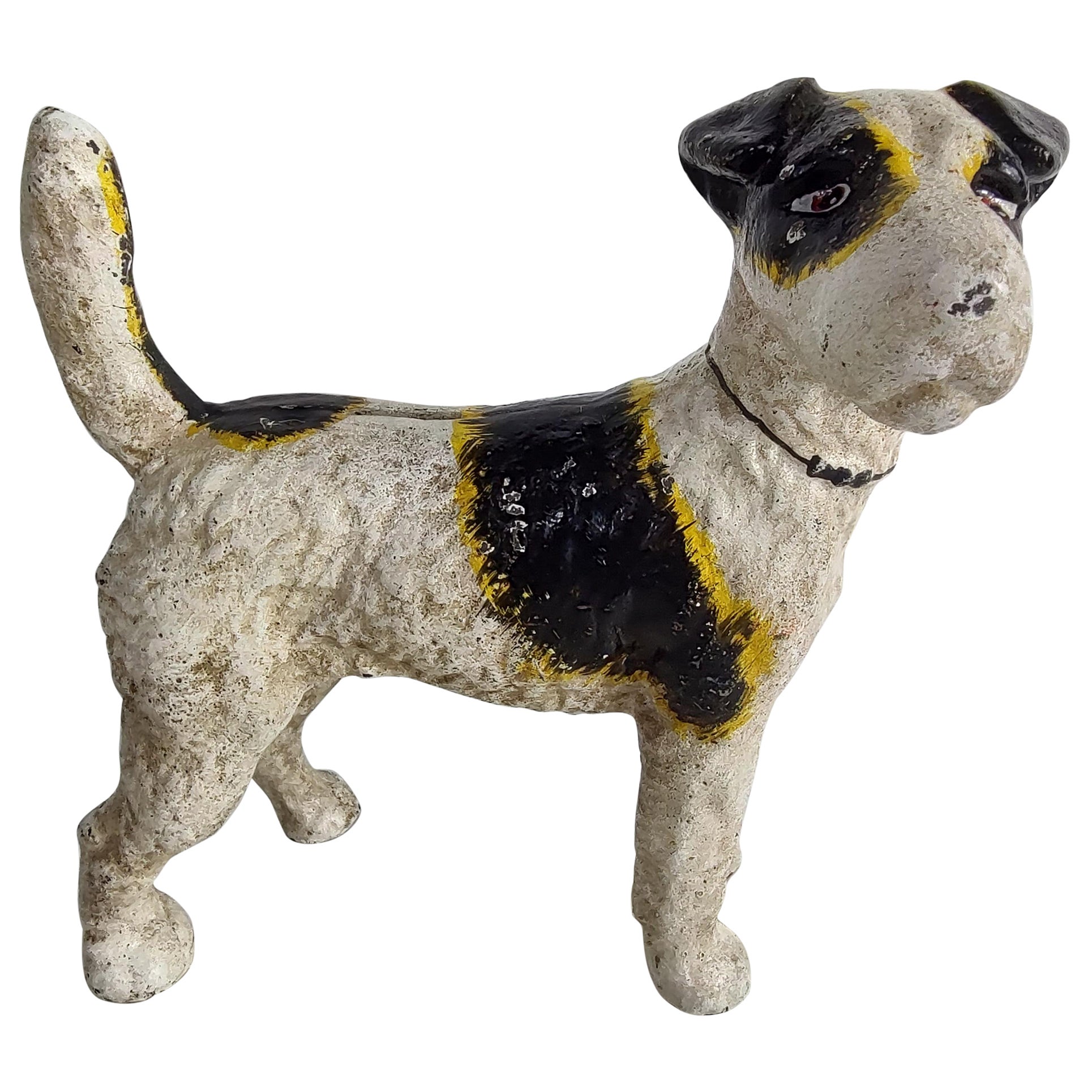 Early 20thC Cast Iron Jack Russell Terrier Hubley Door Stop or Bank