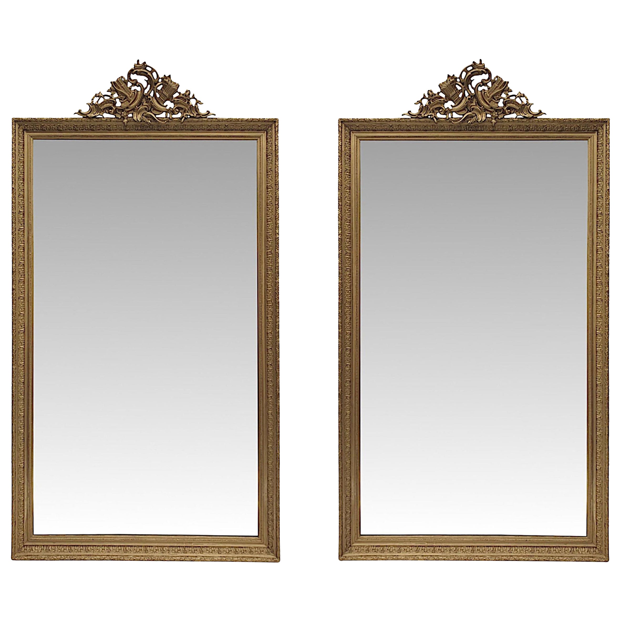 Paar seltene und schöne Overmantle- oder Leaner-Spiegel des 19. Jahrhunderts