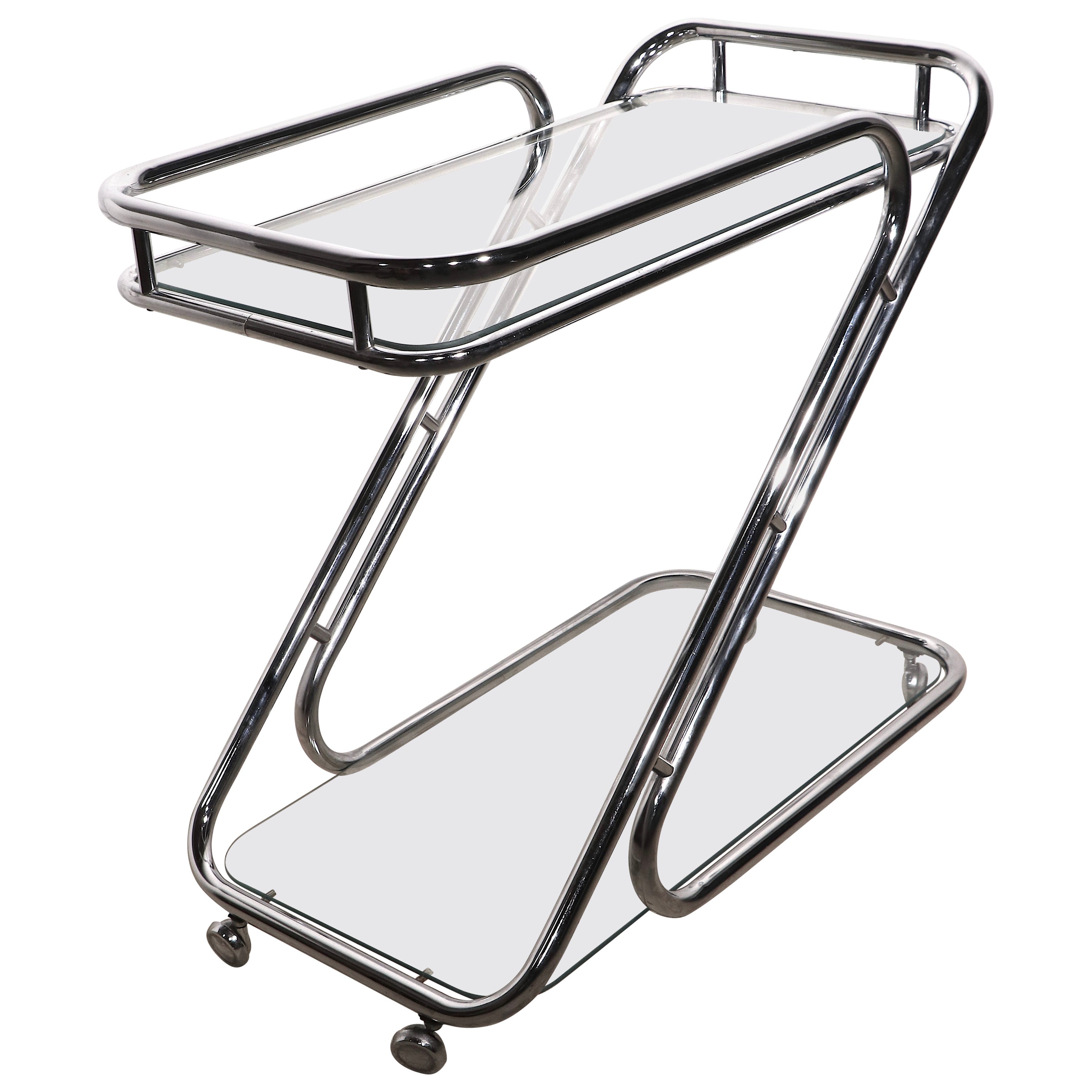Exceptional Chrome and Glass Bar Cart, ca. 1970's For Sale