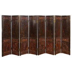 Chinese Early 20th Century Brown and Red Eight-Panel Screen with Calligraphy