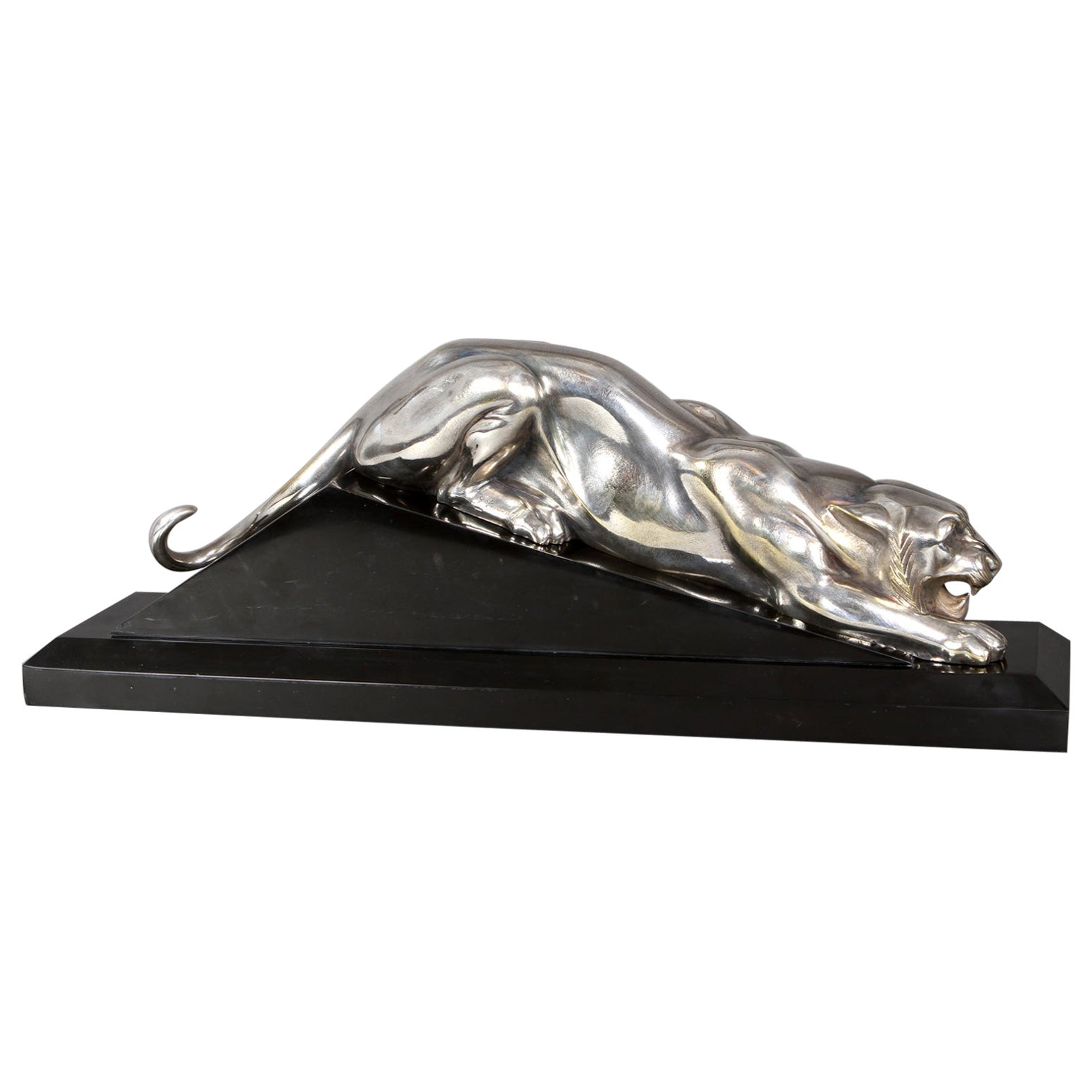 Sculpture de tigre en bronze argenté de Georges Lavroff  en vente
