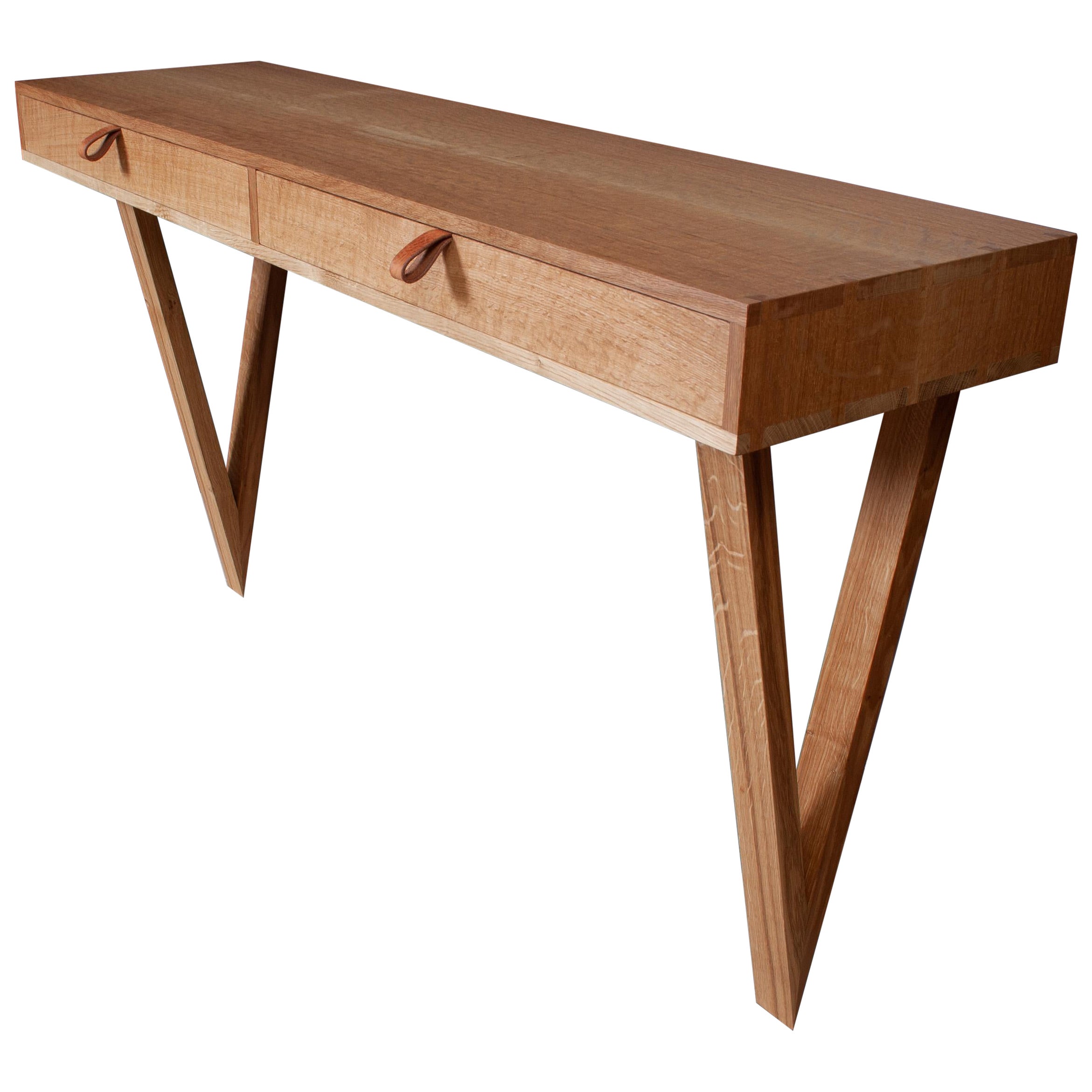 Handcrafted English Oak Desk Console For Sale