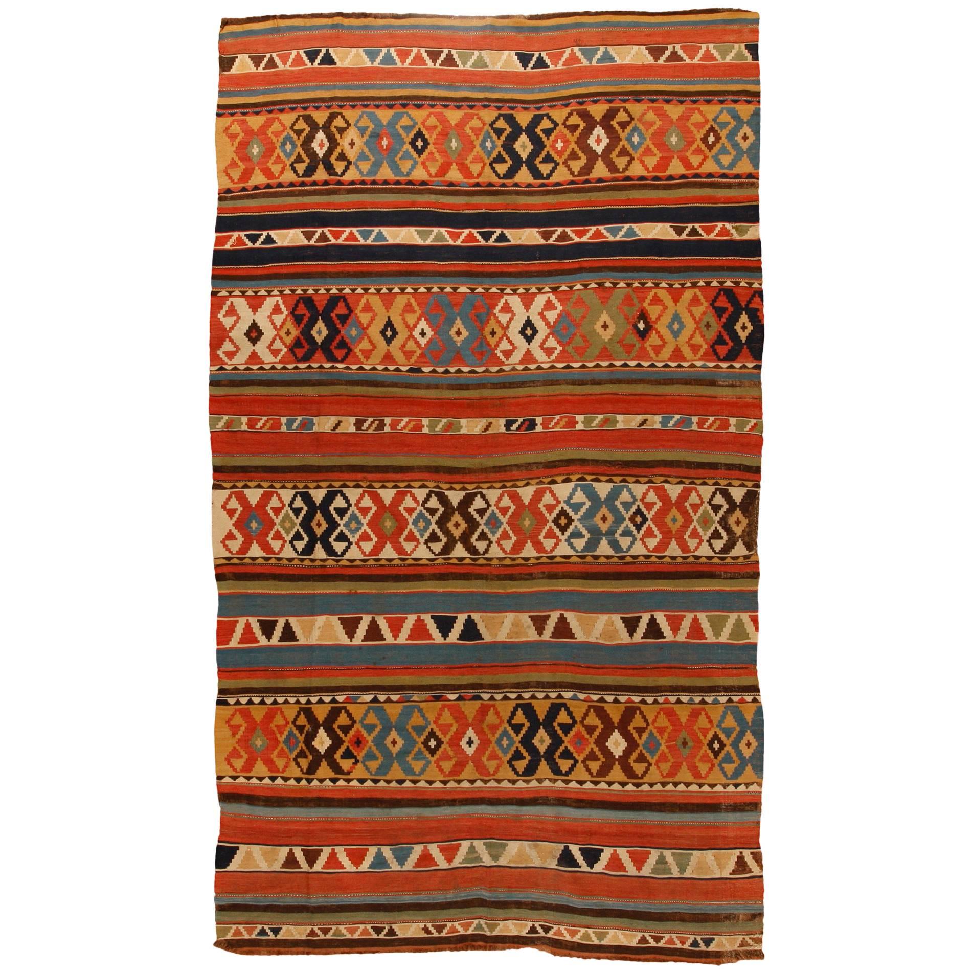 Antique Mid-19th Century Caucasian Kilim Carpet For Sale